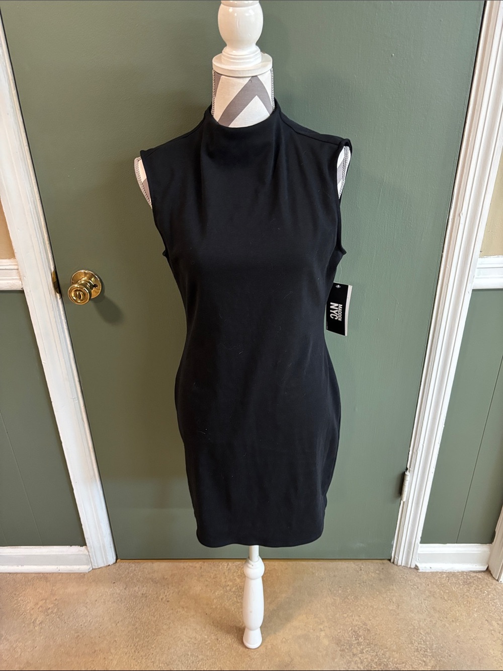 Minimalist High-Neck Black Midi Dress